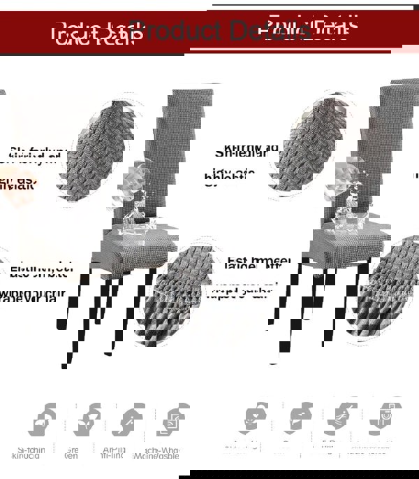 Anyseat Chair Cover Black Corn Kernels Waterproof Universal Size for Dining Room Stretch Seat Slipcovers