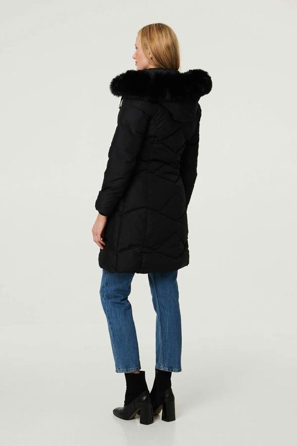 Izabel London Hooded Faux Fur Trim Puffer Jacket