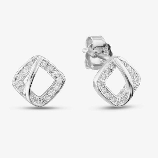 T. H. Baker Silver Cubic Zirconia Open Square Stud Earrings E610858