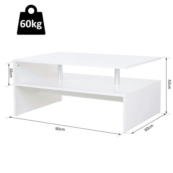 Wyld Haus Vifama Wooden White 2 Tier Coffee Table With Open Shelving And Aluminium Supports