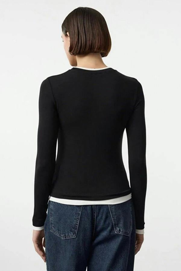 WOVCOR Color Block Fitted Knit Blouse