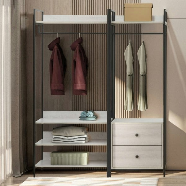 Swish Furniture Alva Pair of Open Wardrobes with 2 Drawers and 4 Shelves