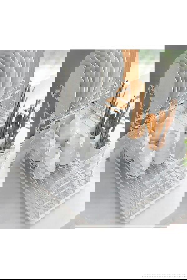 Living and Home Kitchen 2-Tier Metal Dish Drainer Rack Detachable Storage Drip Tray Sink Washing Plates Draining Board - White