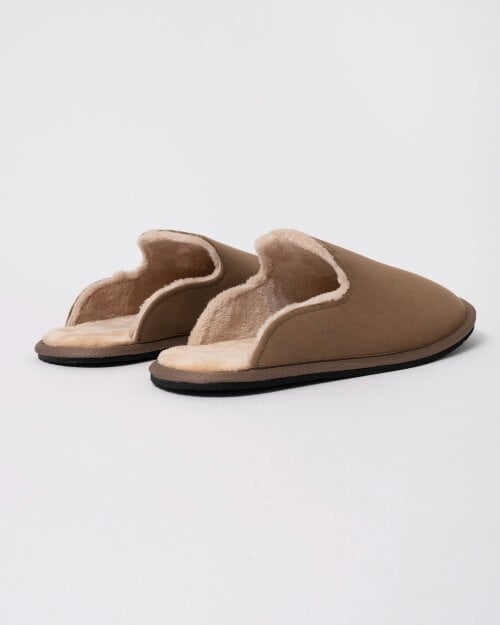 BOSS Orange Mens Shearling-lined slip-on slippers with logo detail - Medium Beige 260