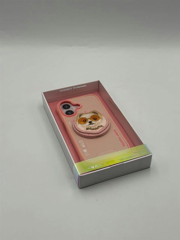 Nimmy Friends Nimmy Glass Cool Dog Face Case with Detachable MagSafe Grip Stand for iPhone 17 6.3" Pink - N-YJKM-CXZJ-IP17-031