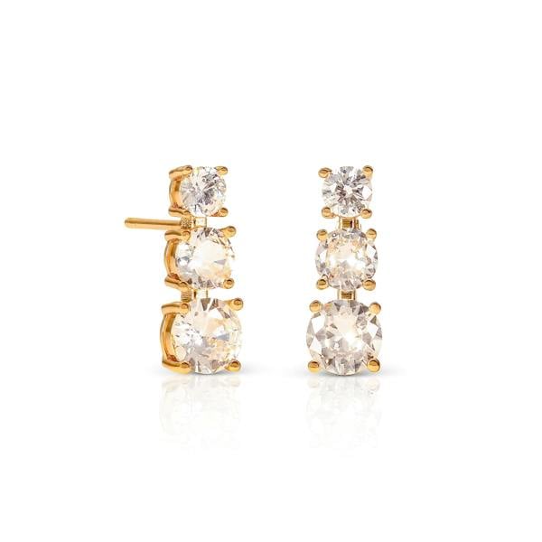 Zavana Gold Trilogy Stud Earrings for Women, Graduated Cubic Zirconia Earrings