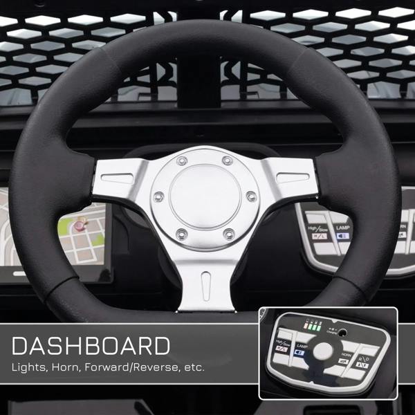 Steering wheel and dashboard controls for kids electric ride-on car