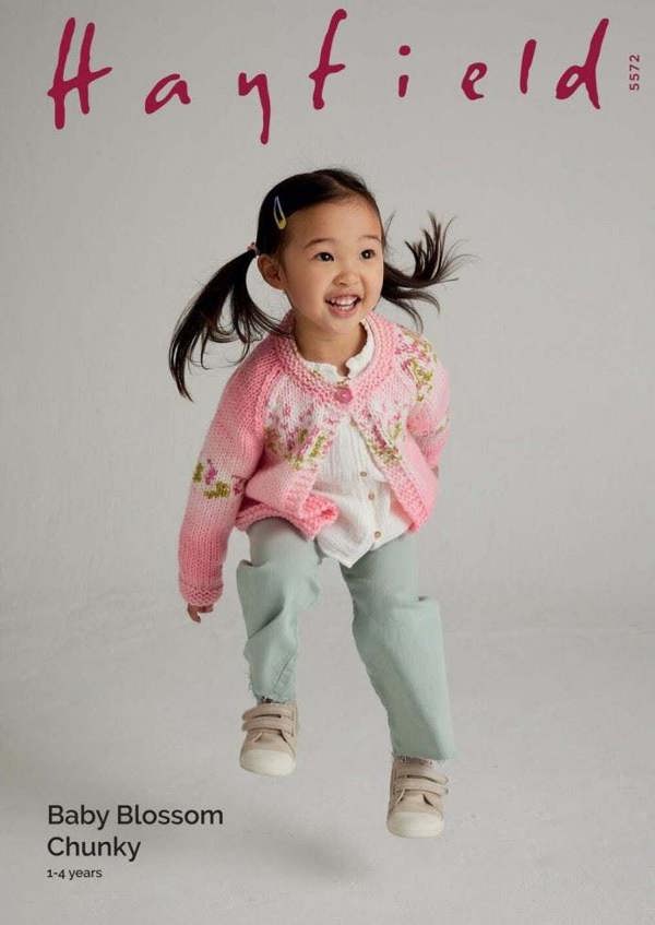 Hayfield Baby Blossom Chunky Knitting Pattern 5572, Cardigans for Baby, Kids, 1 - 4 Years
