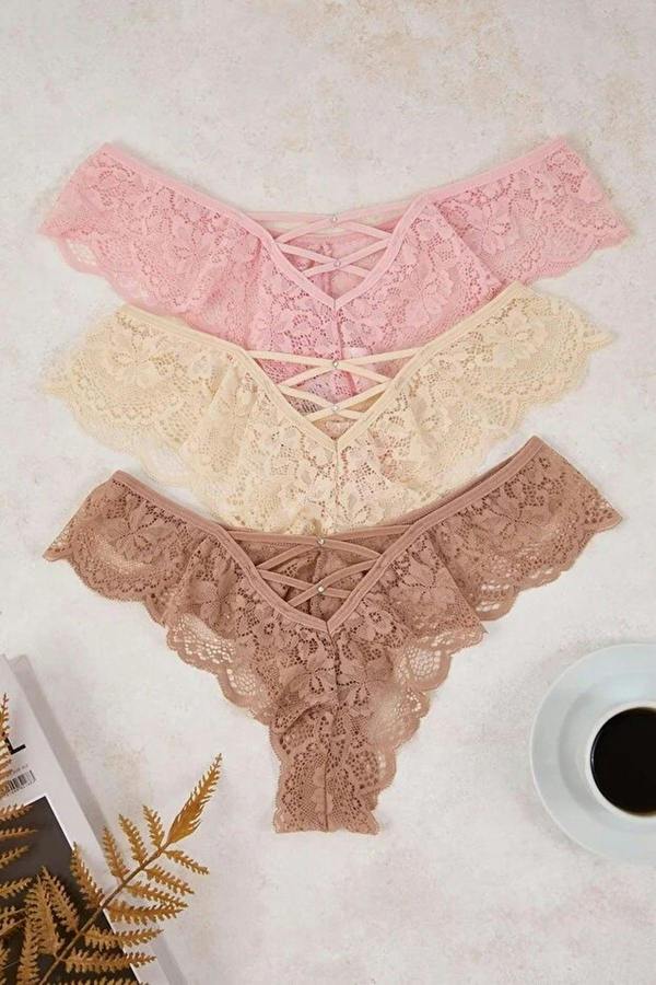 WOVCOR 3-Pack Lace Brazilian Knit Panties