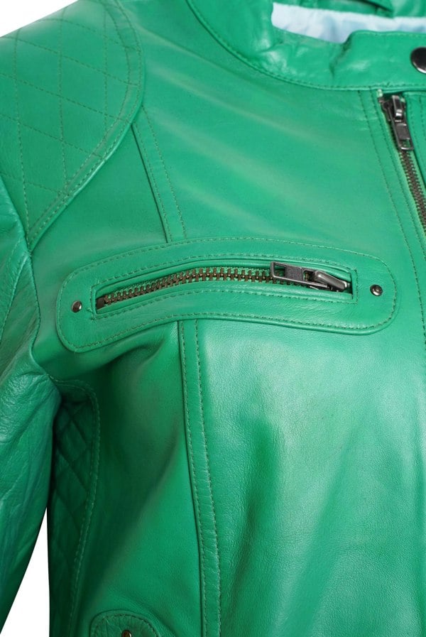 Pelle D’annata Ladies Real Leather Biker Jacket - Cool Green