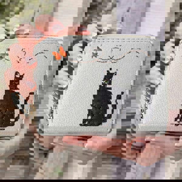 Fores Collection Cat & Butterfly Embroidered Zip Around Purse