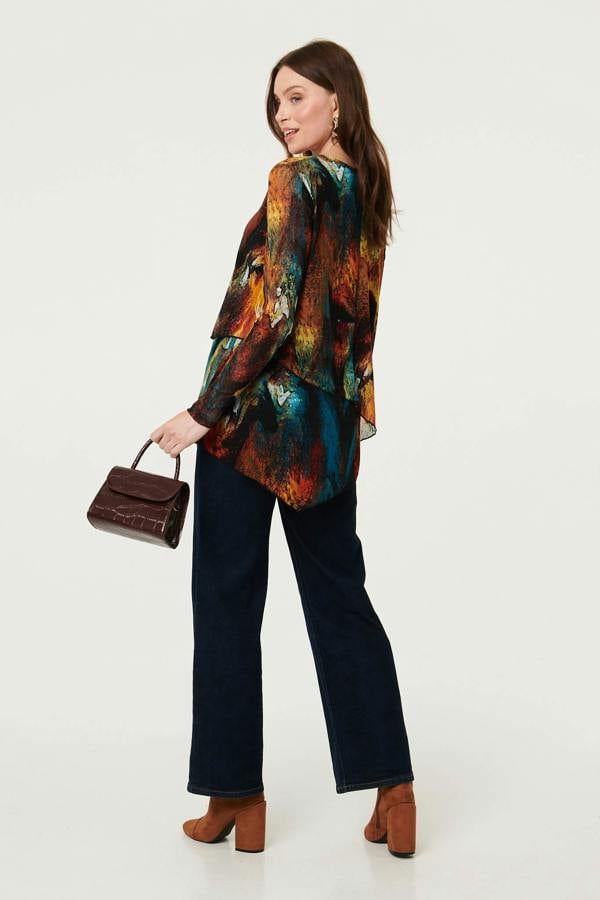 Red | Abstract Asymmetric Long Sleeve Blouse