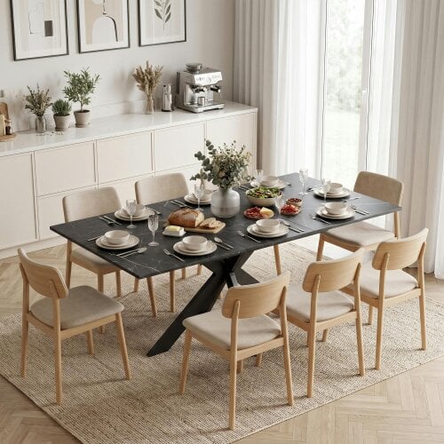 HOMCOM Extendable Dining Table for 4-8 People, Marble Effect