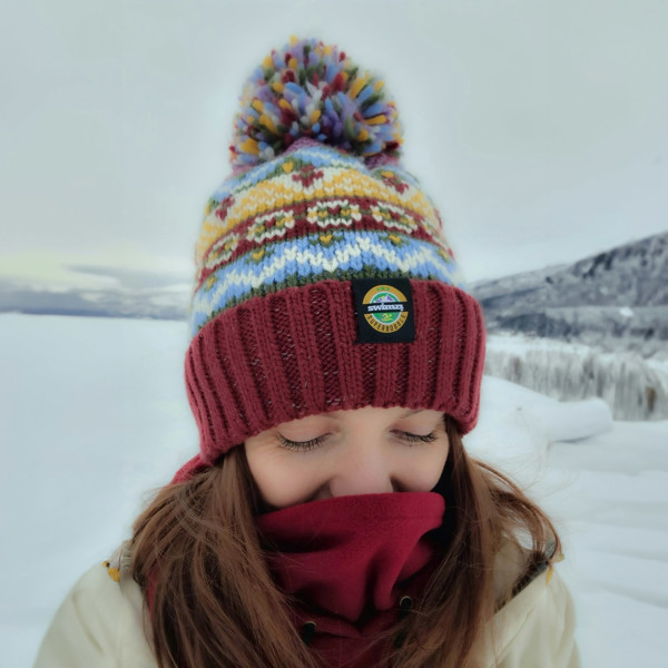 SuperBobble Swimzi Fairisle Beanie Hat - Claret & Blue