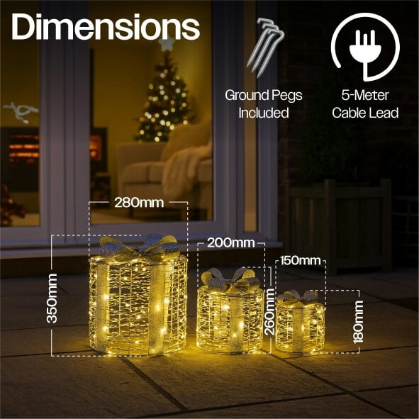 Scotts of Stow Xmas Haus Set of 3 Outdoor Christmas Holiday Festive Giftbox Decorations