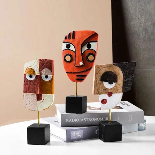 Nordic Style Abstract Face Art Sculptures – Modern Resin Figurines for Home Decor