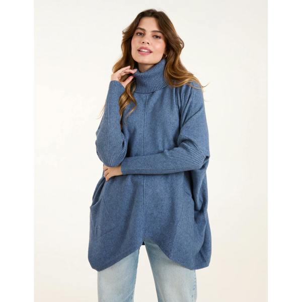 Blue Vanilla Roll Neck Pocket Jumper