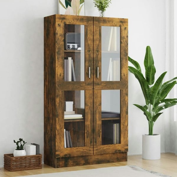 Berkfield Vitrine Cabinet Smoked Oak 82.5x30.5x150 cm Engineered Wood