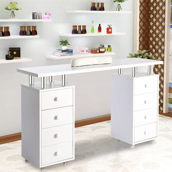 8-drawer Manicure Station Nail Beauty Table on Wheels for Salons Living and Home