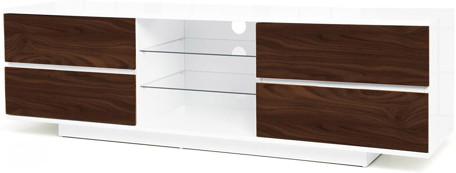 Centurion Supports Avitus Gloss White TV Stand  with 4 Walnut Drawers and 2 Glass Shelves TV up to 65" Cabinet