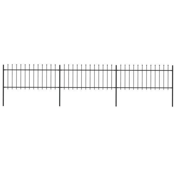 Berkfield Garden Fence with Spear Top Steel 5.1x0.8 m Black
