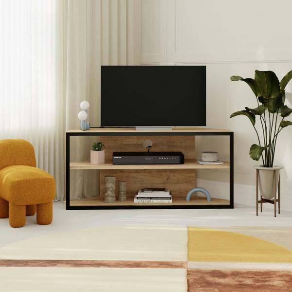 Decortie Modern Echo Corner TV Unit Versatile Design with Metal Frame and Shelf Media Centre 98cm