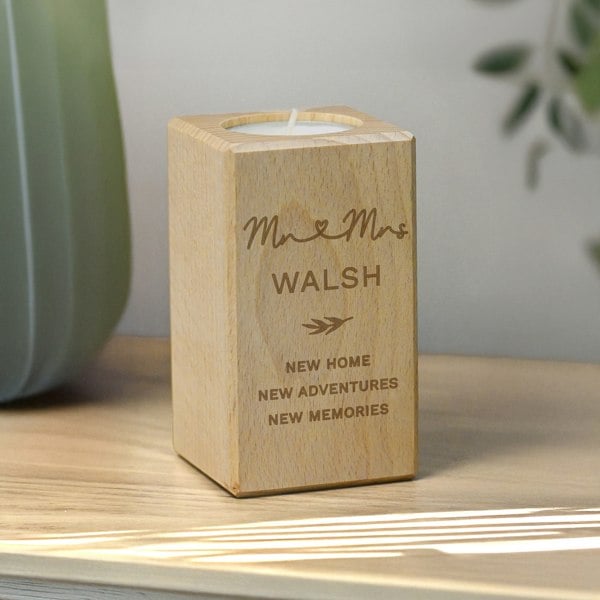 Personalised Memento Company Personalised Wedding Wooden Tealight Holder