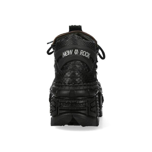 New Rock M-106WALL-C65 Python Black Leather Platform Ankle Boots