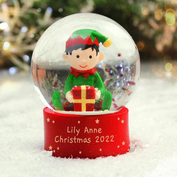 Personalised Elf Glitter Snow Globe - close-up detail