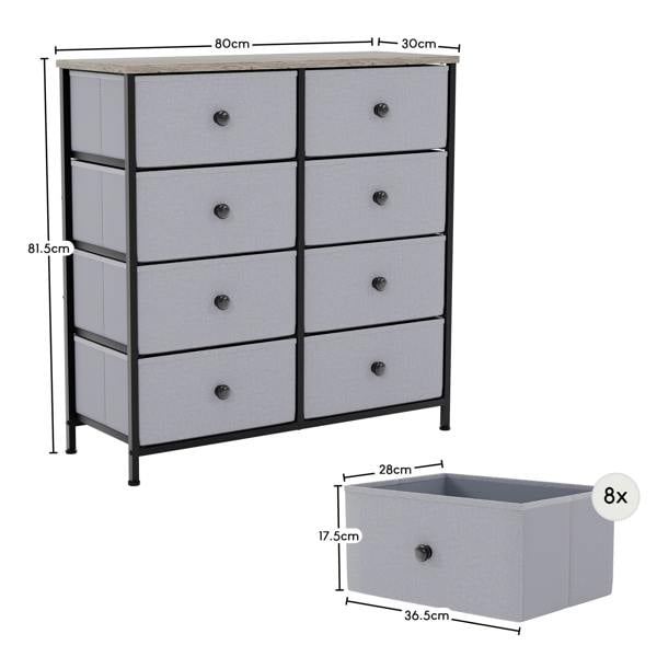 Vida Designs Chorley 8 Drawer Fabric Drawer Chest, Beige & Grey Wood