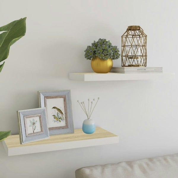 Berkfield Floating Wall Shelves 2 pcs Oak and White 60x23.5x3.8 cm MDF