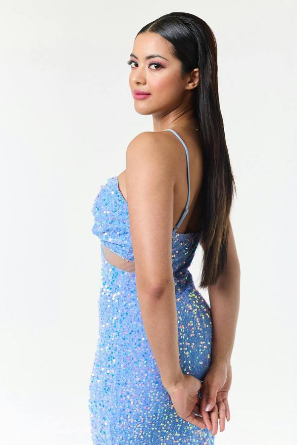 LuvForever Sky Blue Bandeau Sequin Maxi Dress