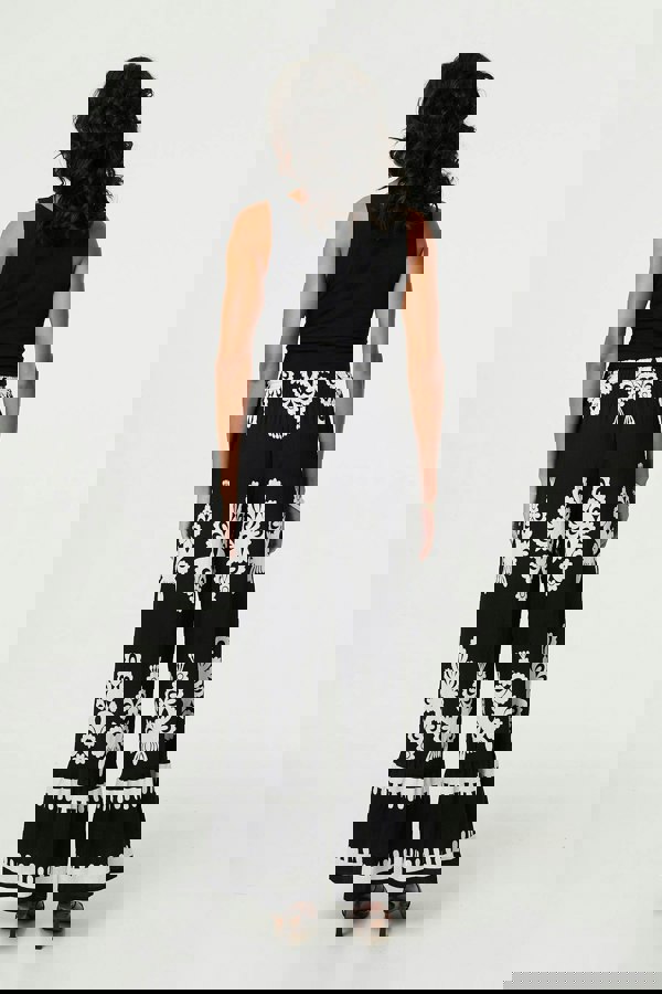 Black | Ikat Print High Waist Wide Leg Trousers
