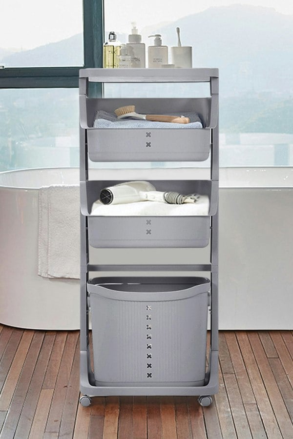 Living and Home 4-Tier Detachable Kitchen Trolley Cart Fruits Vegetables Organizer Storage Rack Laundry Basket with Wheels