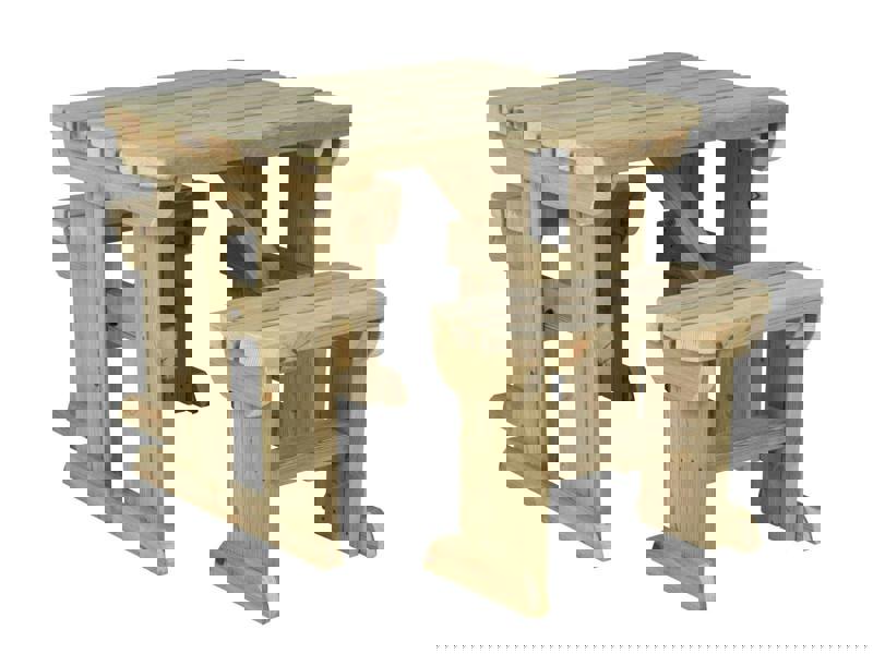 Yews Rounded Space-Saving Picnic Table and Benches Set – Wooden Outdoor Dining Set for Gardens and Patios
