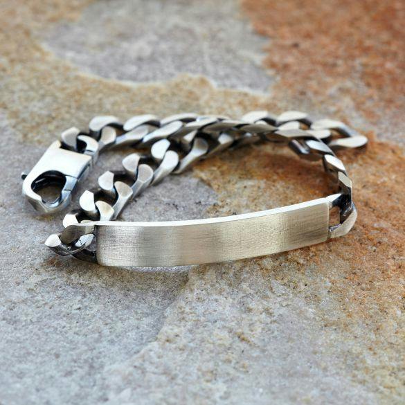 Christopher James of London Antique Finish Sterling Silver Mens Curb ID Bracelet With Optional Engraving