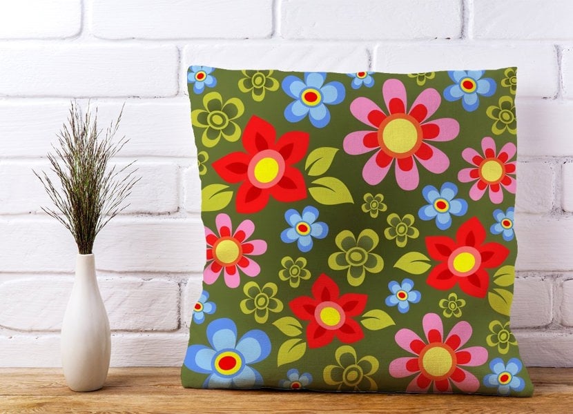 Warren Reed Red And Blue Flowers Cushions