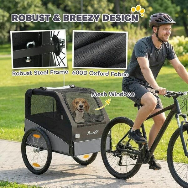 Dog Bike Trailer, Dog Cart Bicycle Carrier for Small and Medium Pets with 20" Inflatable Rubber Wheels, Grey