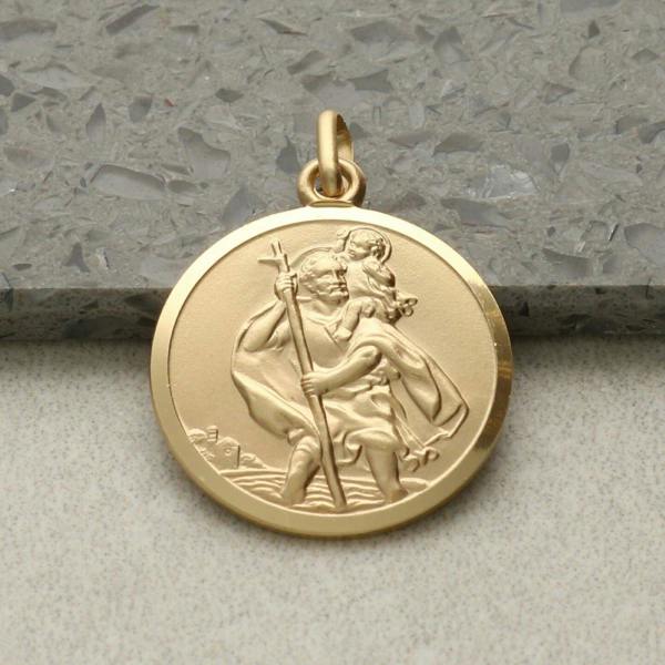 Christopher James of London 9ct Yellow Gold 20mm St Christopher Pendant With Optional Engraving and Chain