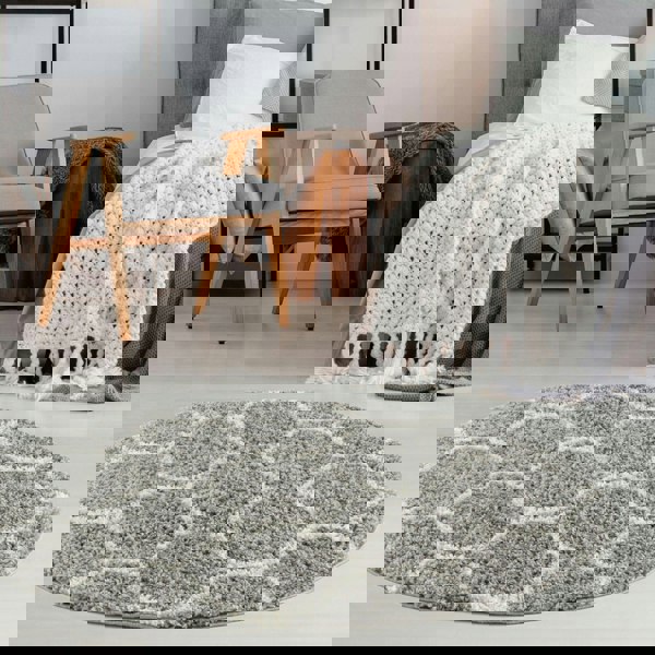 Trellis Design Thick Shaggy Area Rugs Grey