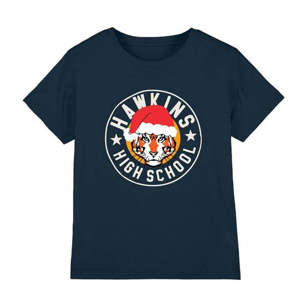 Stranger Things Childrens/Kids Hawkins Badge Christmas T-Shirt - Navy - 