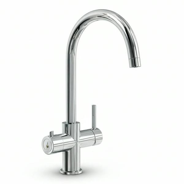 Chrome boiling water tap on a white background