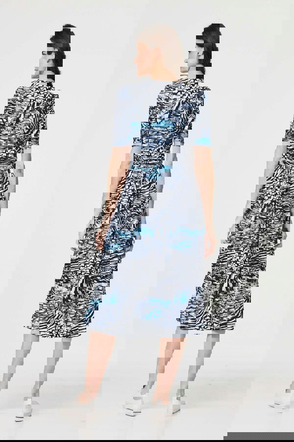 Navy | Abstract Ruched 1/2 Sleeve Midi Dress
