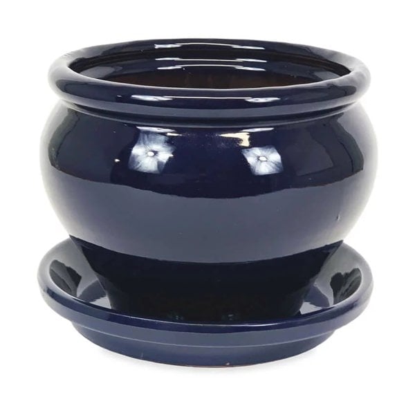 Verano-Ceramics-Dipped-Blue-DB25BP-Bola-Pot-25x21cm&Drainage-Plate