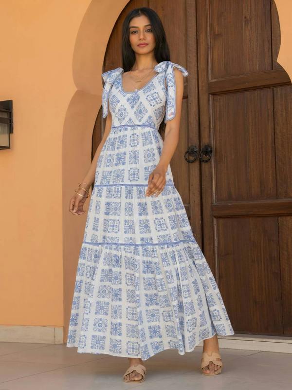 Rose & Nancy Maisy Blue White Printed Lace Trim Maxi Sun Dress&nbsp;