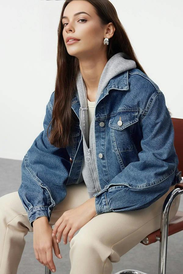 WOVCOR Oversize Denim Jacket with Sleeve Stitching Detail