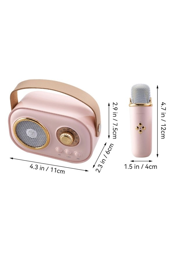 Living and Home Portable Retro Pink bluetooth Karaoke Machine Speaker System with Wireless Microphones