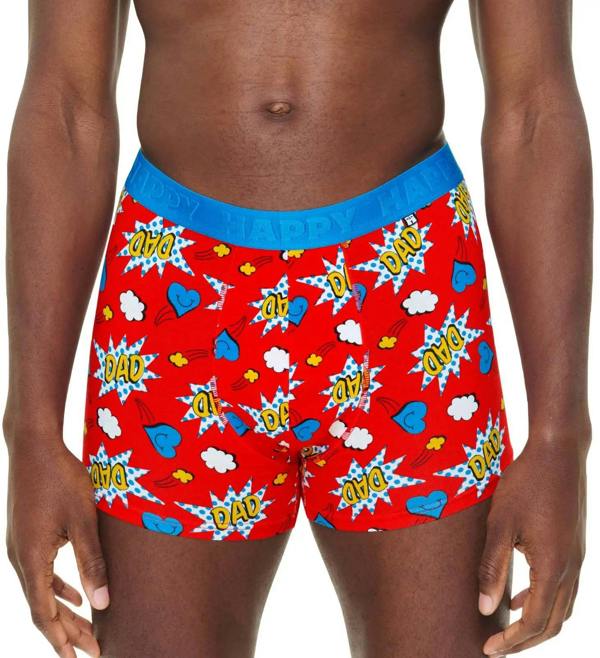 Happy Socks 2-Pack Super Dad Boxer Trunks Gift Box, Blue/Red