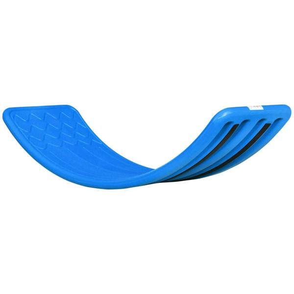 Dark blue kids balance board with textured top and curved wedge shape