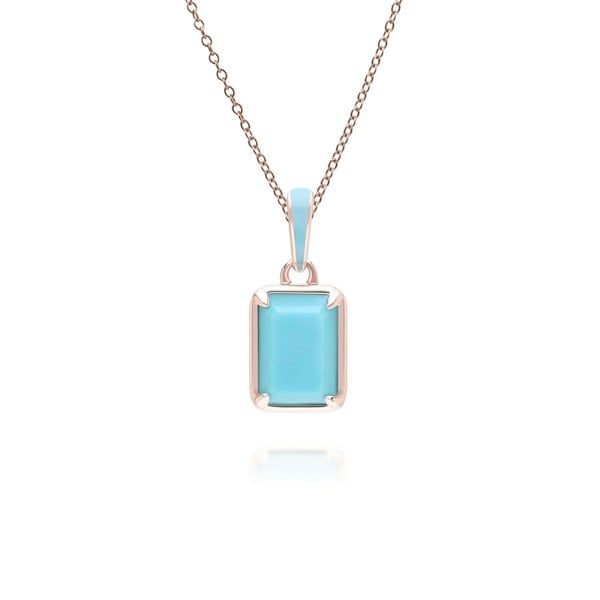 Gemondo Siberian Waltz Blue Enamel & Octagon Turquoise Pendant Necklace In Rose Gold Vermeil